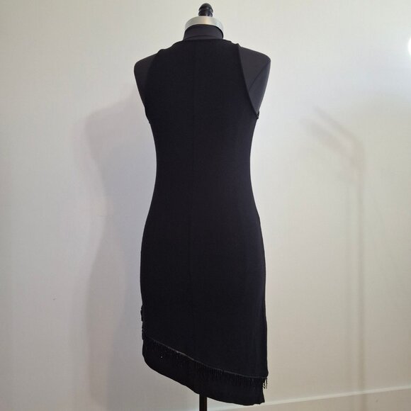 Racerback Bodycon Sz M Midi Sheath Dress Stretch Knit Asymmetrical Hem - Picture 4 of 12